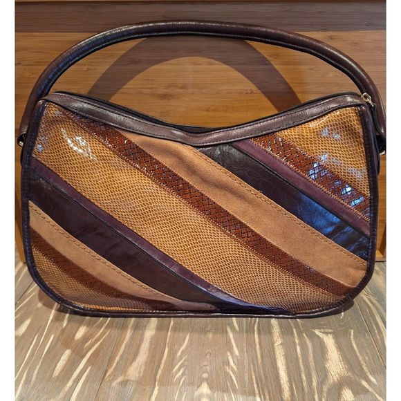 Kate Landry Collection Large Handbag Suede Leather Brown Velvet Retro 70s Style - Picture 1 of 15
